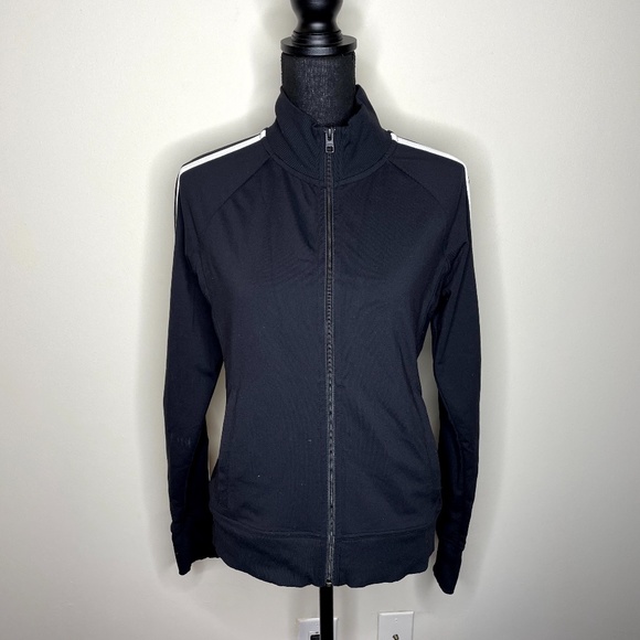 Athleta Black Full Zipper Stripe Sleeve Jacket S - Picture 4 of 6